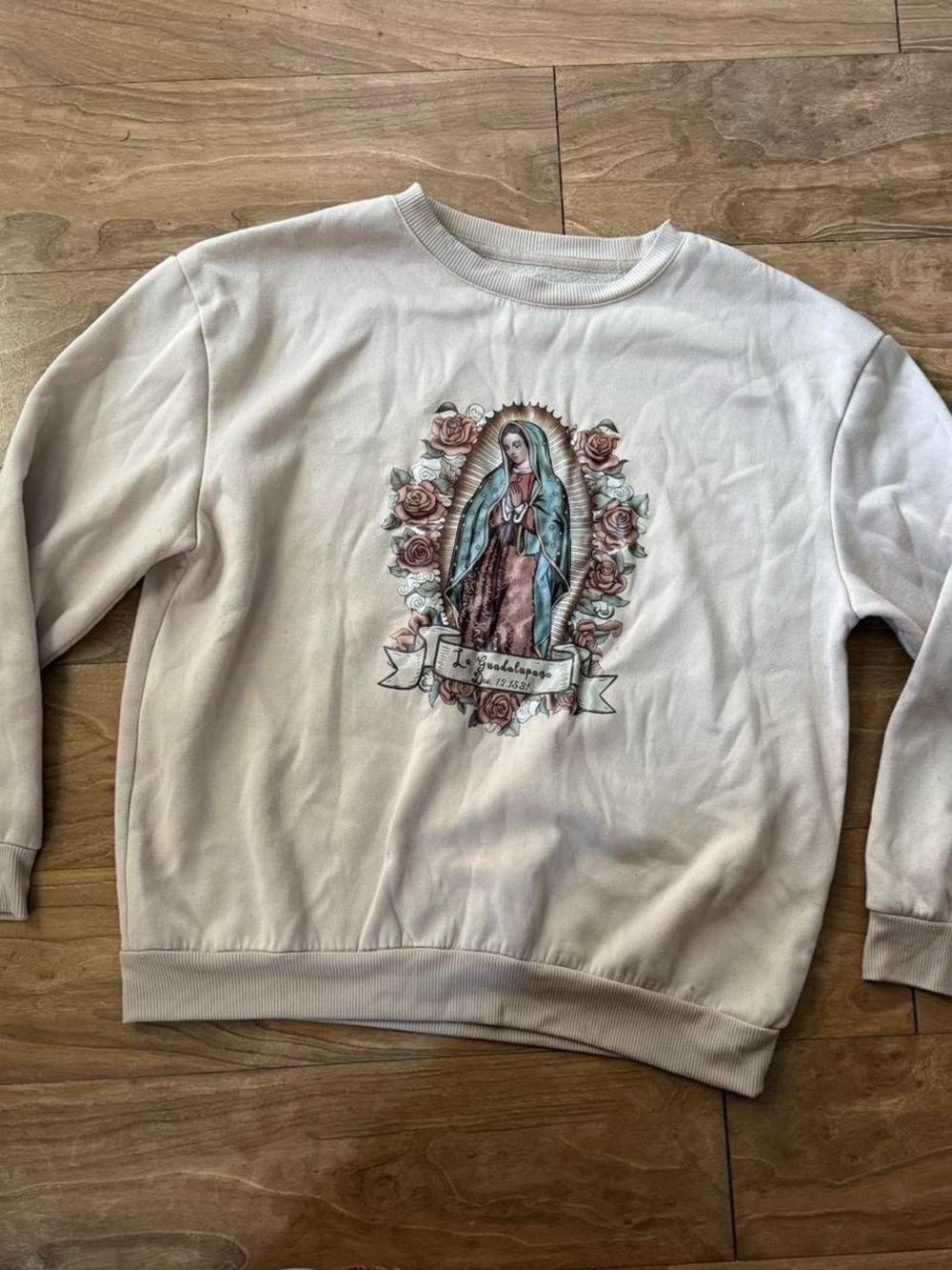 White Floral Virgin Mary Graphic Sweatshirt